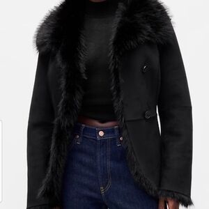 GAP Black Faux Fur Trimmed Leather Jacket NWT